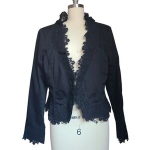 WHBM Black Lace Trim Victorian Goth Steampunk Witchy Jacket Womens Sz 14
